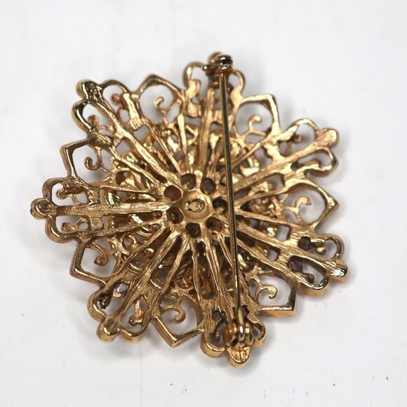 Vintage Gold Tone Starburst Brooch Large Pin Retro Jewelry Clear Amber Stones - Picture 3 of 7